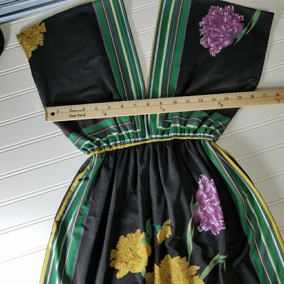 Floral Print Empire Waist Plunge Neckline Dress M - Picture 5 of 8